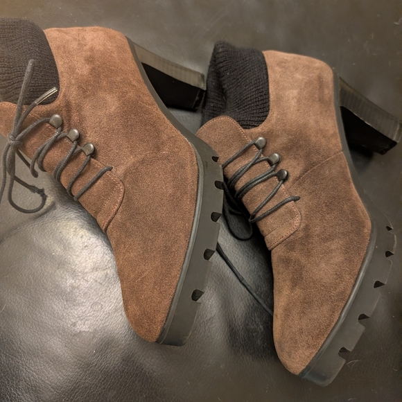 VINTAGE Brown Upper Leather Suede Ankle Boots Women's Size 8.5 - Picture 5 of 7